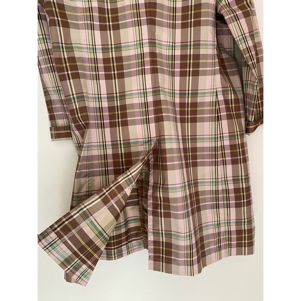 Gap Brown Pink Yellow Plaid Collared Jacket Midi Length Y2K 90s Windbreaker Rain - Picture 10 of 10